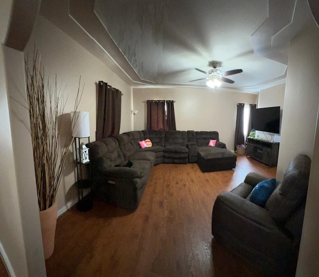 1028 Elizabeth St, Joliet, IL 60435 - living area featuring baseboards, ceiling fan, and wood finished floors