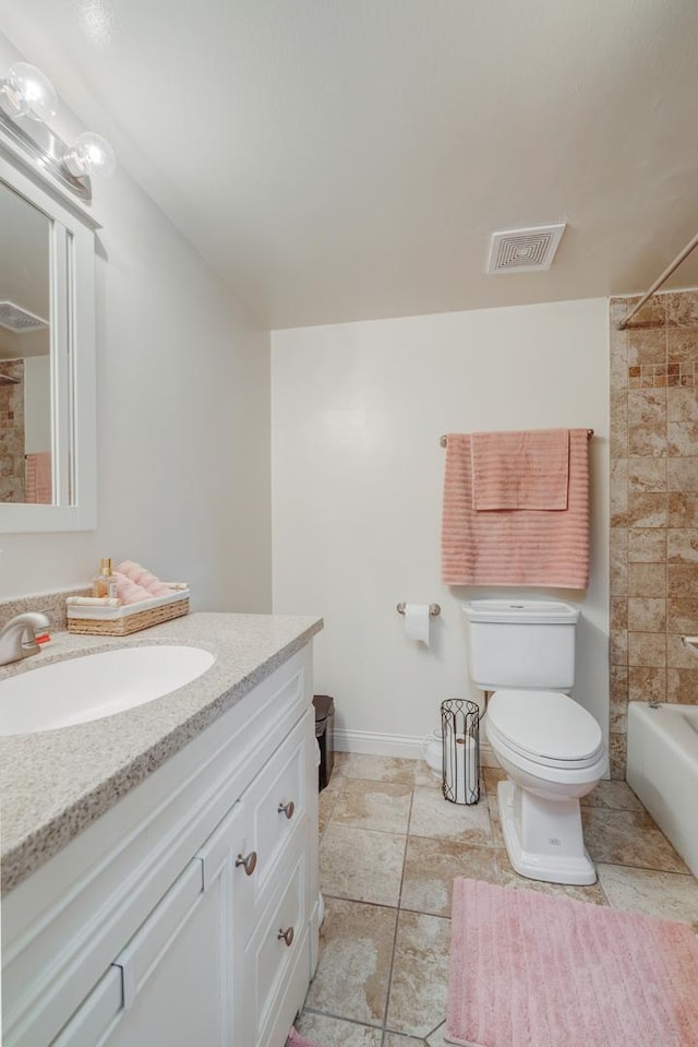 7117 W 93rd St Unit 102, Oak Lawn, IL 60453 - full bathroom with vanity, baseboards, toilet, visible vents, and tub / shower combination