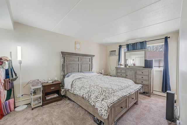 7117 W 93rd St Unit 102, Oak Lawn, IL 60453 - bedroom with light carpet, a wall unit AC, and a baseboard radiator