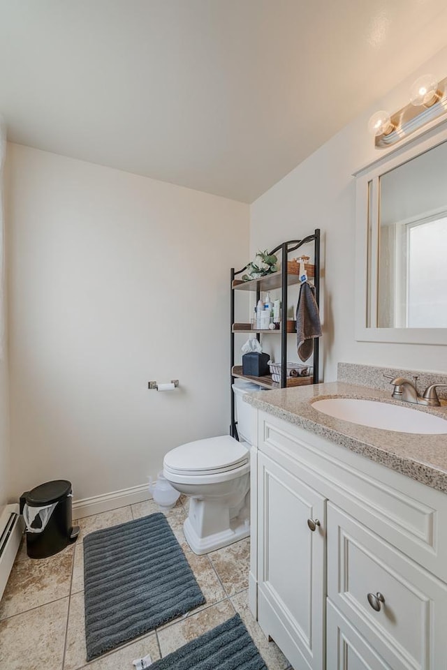 7117 W 93rd St Unit 102, Oak Lawn, IL 60453 - half bath featuring toilet, tile patterned floors, vanity, and baseboard heating