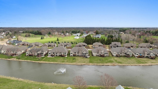 bird's eye view with a water view and a residential view
