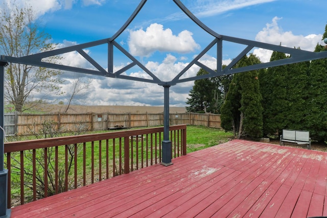 deck featuring a lawn and a fenced backyard