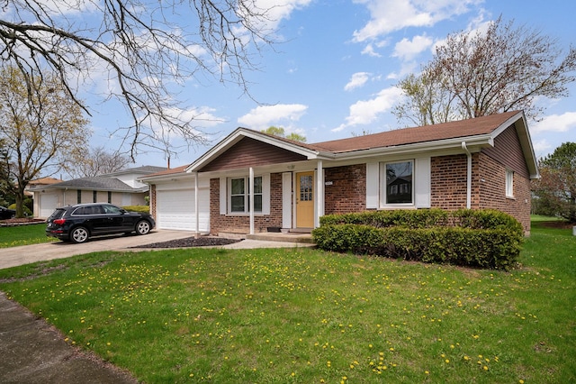 6226 Beechwood Rd, Matteson, IL 60443 - ranch-style house featuring a garage, brick siding, a front yard, and driveway