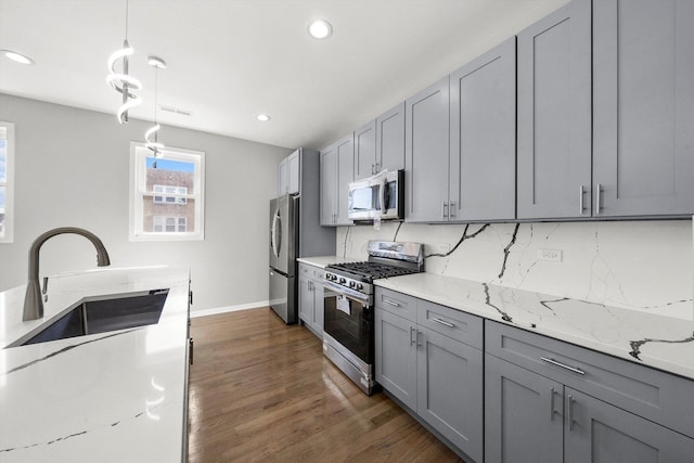 2200 N Kildare Ave, Chicago, IL 60639 - kitchen featuring a sink, gray cabinets, recessed lighting, and stainless steel appliances