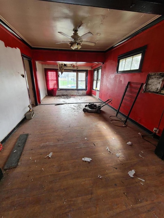 10452 S State St, Chicago, IL 60628 - interior space with ornamental molding, baseboards, a ceiling fan, and hardwood / wood-style flooring
