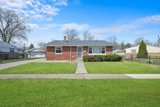 2708 Oxford Dr, Markham, IL 60426 - view of front of house with a chimney, a front lawn, brick siding, and fence