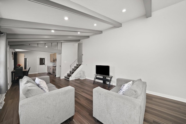 2708 Oxford Dr, Markham, IL 60426 - living area featuring beamed ceiling, stairway, baseboards, and recessed lighting