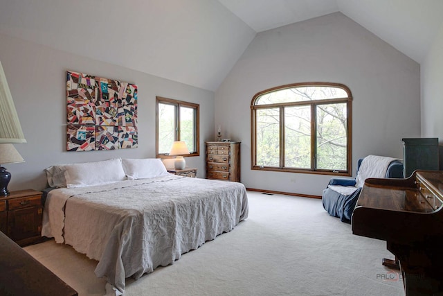 16737 W Cherrywood Ln, Wadsworth, IL 60083 - bedroom featuring baseboards, vaulted ceiling, and light carpet