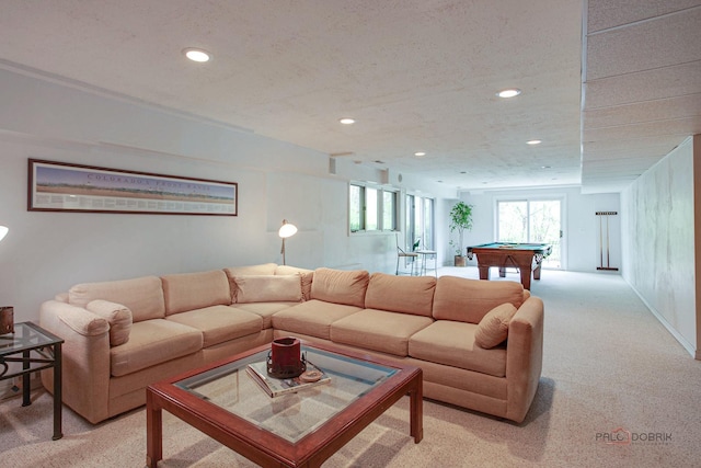 16737 W Cherrywood Ln, Wadsworth, IL 60083 - living room with billiards, recessed lighting, and light carpet