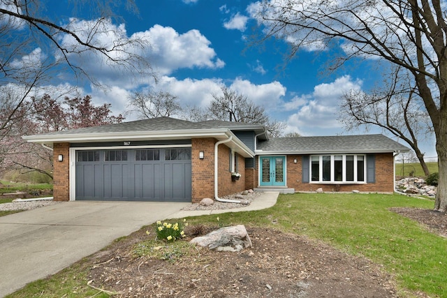1167 Timberlane Ct, Naperville, IL 60540 - single story home featuring a front yard, french doors, brick siding, concrete driveway, and an attached garage