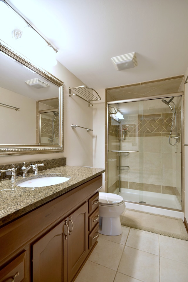 1167 Timberlane Ct, Naperville, IL 60540 - bathroom with tile patterned floors, a stall shower, toilet, and visible vents