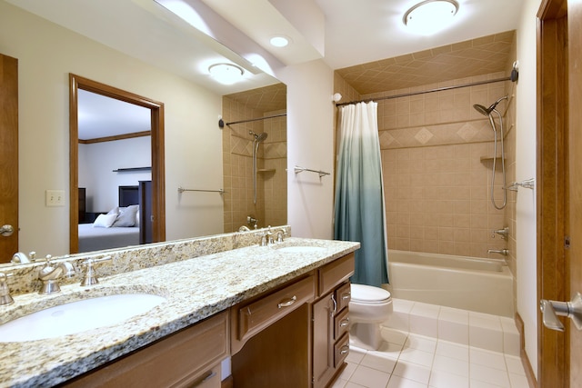 1167 Timberlane Ct, Naperville, IL 60540 - full bathroom featuring tile patterned flooring, a sink, shower / bath combo with shower curtain, and double vanity