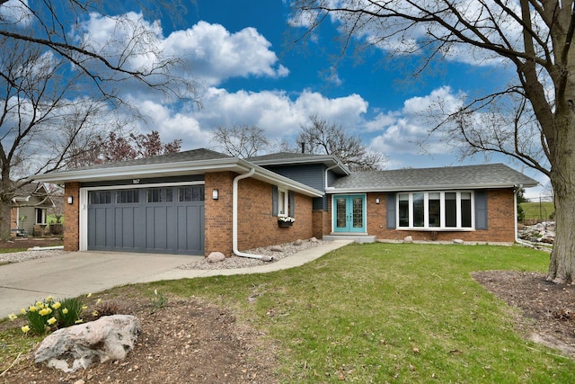 1167 Timberlane Ct, Naperville, IL 60540 - view of front of home with a front lawn, brick siding, a garage, concrete driveway, and french doors