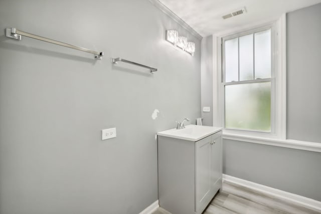 135 Cora Ave, Fox Lake, IL 60020 - bathroom with baseboards, wood finished floors, and vanity