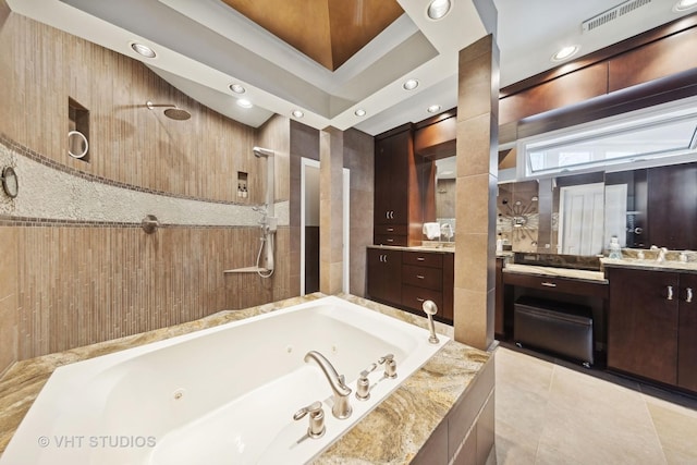 1525 Woodcrest Ct, Aurora, IL 60502 - bathroom with a bath, vanity, tile patterned floors, and recessed lighting