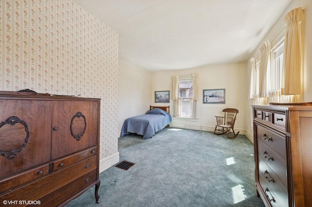 607 Thatcher Ave, River Forest, IL 60305 - bedroom featuring carpet flooring, baseboards, visible vents, and wallpapered walls