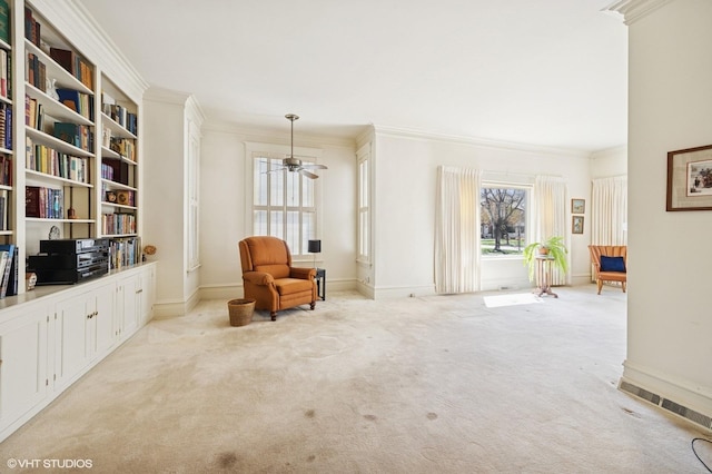 607 Thatcher Ave, River Forest, IL 60305 - sitting room featuring baseboards, ornamental molding, light carpet, and visible vents