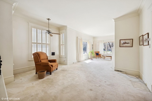 607 Thatcher Ave, River Forest, IL 60305 - sitting room featuring carpet floors, ornamental molding, and baseboards