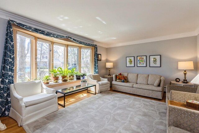 3528 Forest Ave, Wilmette, IL 60091 - living room featuring wood finished floors and ornamental molding