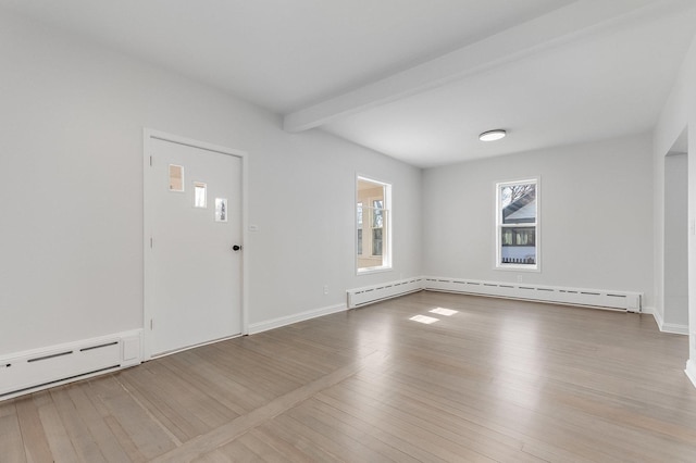 280 Westerfield Pl, Grayslake, IL 60030 - foyer featuring a baseboard radiator, wood finished floors, beam ceiling, and baseboards