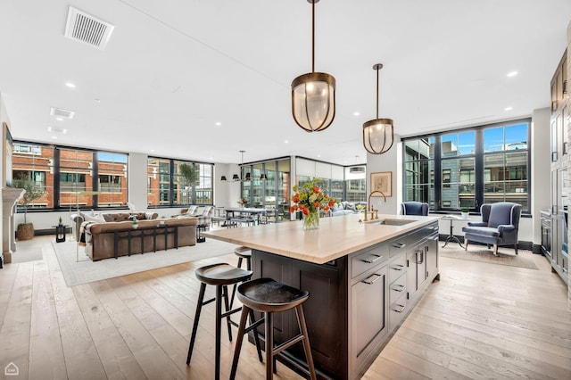 kitchen featuring visible vents, a sink, light wood finished floors, and light countertops