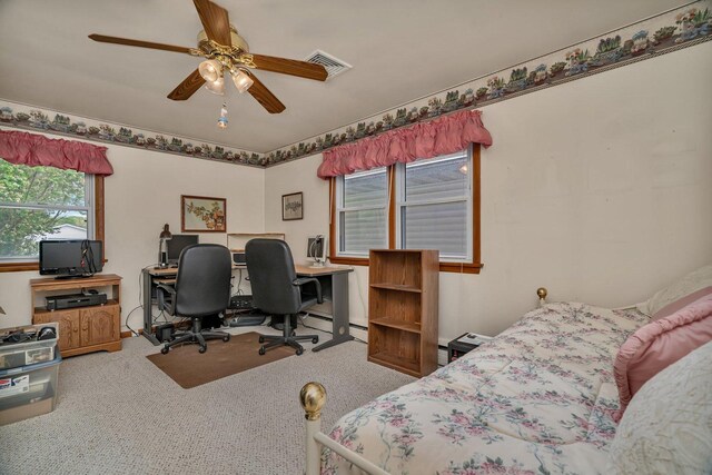 102 Robinson Dr, Morris, IL 60450 - bedroom with an office area, carpet flooring, and a ceiling fan