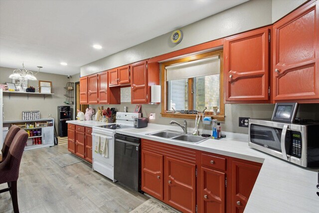 313 W S St, Pearl City, IL 61062 - kitchen featuring stainless steel microwave, light countertops, black dishwasher, white electric range oven, and a sink