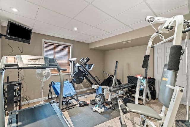 24117 Nottingham Ave, Plainfield, IL 60585 - workout area featuring visible vents, baseboards, recessed lighting, and a paneled ceiling