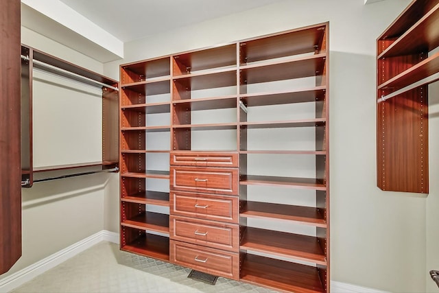 spacious closet with light carpet