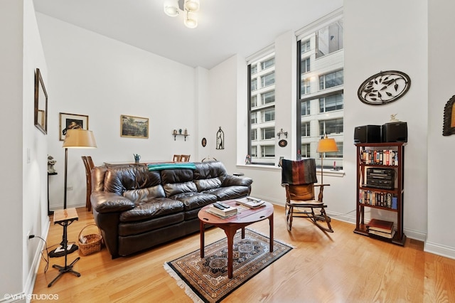 living room featuring baseboards and wood finished floors