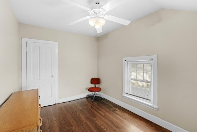 1856 Bernice Rd, South Holland, IL 60473 - unfurnished room with dark wood-type flooring, lofted ceiling, a ceiling fan, and baseboards