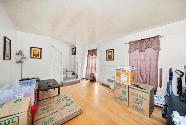 429 Geneva Ave, Bellwood, IL 60104 - interior space featuring stairway, baseboard heating, and wood finished floors