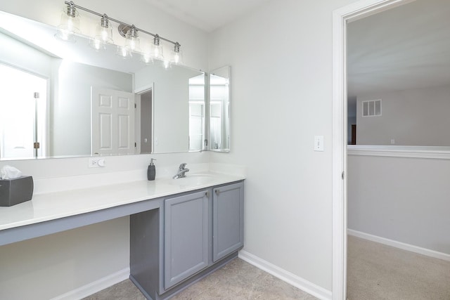 bathroom with vanity, baseboards, and visible vents