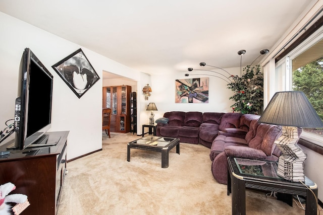 living room with light colored carpet