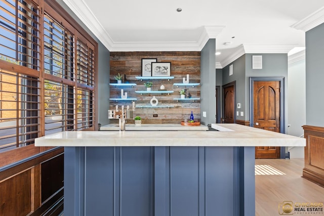 816 W Lill Ave, Chicago, IL 60614 - bar area with ornamental molding, wood finished floors, wooden walls, and recessed lighting