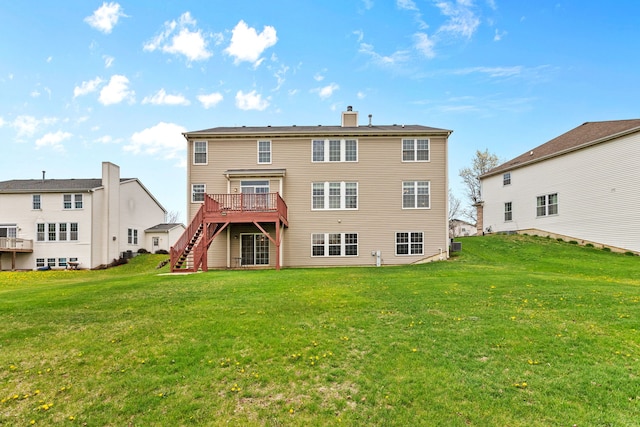 1289 Mallard Ln, Hoffman Estates, IL 60192 - back of house featuring a wooden deck, a yard, a chimney, and stairway