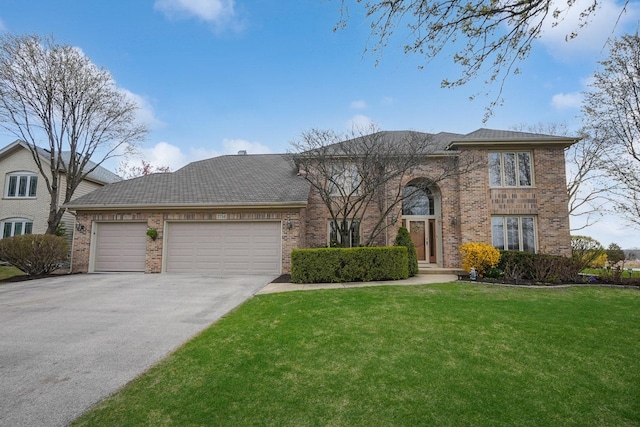 2756 Fox River Ln, Naperville, IL 60565 - view of front of property featuring brick siding, asphalt driveway, a front lawn, and an attached garage