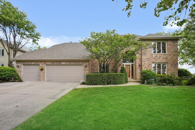 2756 Fox River Ln, Naperville, IL 60565 - traditional-style home featuring brick siding, driveway, a front yard, and a garage