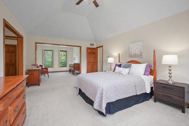 2756 Fox River Ln, Naperville, IL 60565 - bedroom with light carpet, lofted ceiling, and ceiling fan