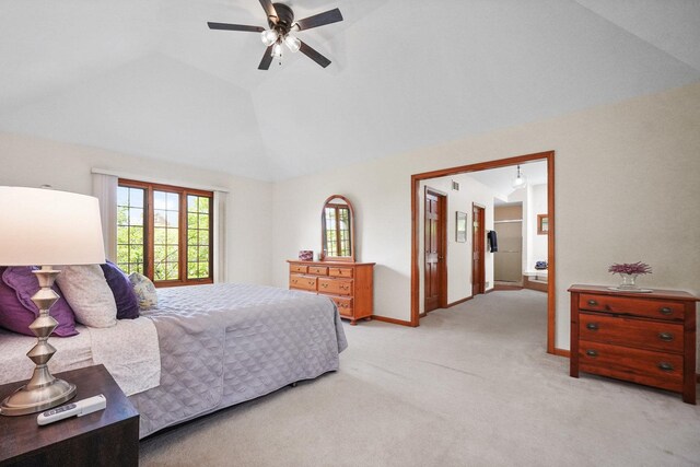 2756 Fox River Ln, Naperville, IL 60565 - bedroom featuring vaulted ceiling, light carpet, a ceiling fan, and baseboards