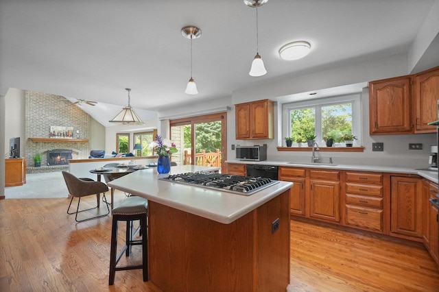 2756 Fox River Ln, Naperville, IL 60565 - kitchen with stainless steel appliances, lofted ceiling, light countertops, a sink, and healthy amount of natural light