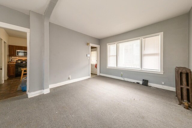 7748 S Saginaw Ave, Chicago, IL 60649 - unfurnished living room with carpet floors, baseboards, and radiator heating unit