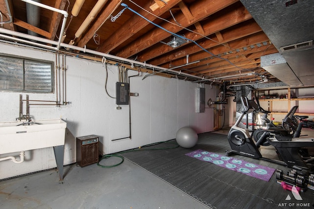 exercise room featuring electric panel and visible vents