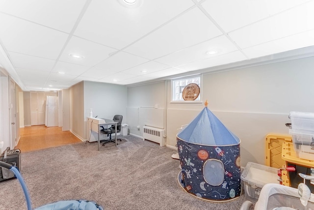 5626 S Nashville Ave, Chicago, IL 60638 - playroom with radiator heating unit, baseboards, carpet flooring, and recessed lighting