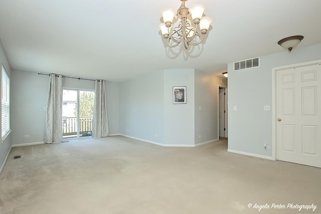1244 Chesterton Dr Unit 1244, Fox Lake, IL 60020 - empty room with a chandelier, baseboards, visible vents, and light colored carpet