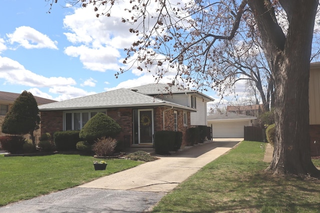 10528 S 81st Ct, Palos Hills, IL 60465 - view of front of property with an outbuilding, roof with shingles, brick siding, a front lawn, and a garage