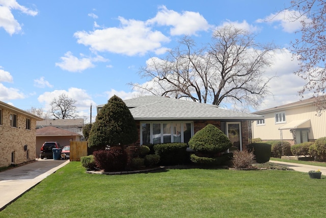 10528 S 81st Ct, Palos Hills, IL 60465 - view of front of property with driveway, a front yard, a shingled roof, and brick siding