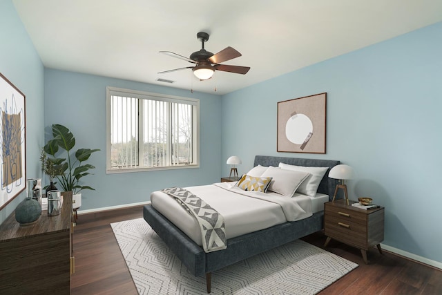 6400 N Cicero Ave Unit 511, Lincolnwood, IL 60712 - bedroom with baseboards, a ceiling fan, dark wood-type flooring, and visible vents