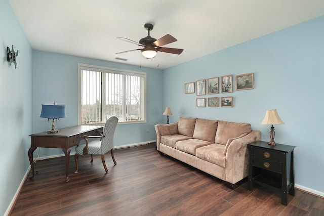 6400 N Cicero Ave Unit 511, Lincolnwood, IL 60712 - office featuring visible vents, a ceiling fan, baseboards, and dark wood-type flooring