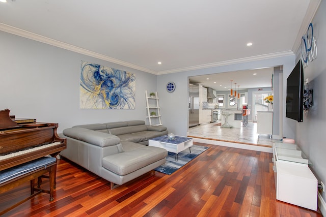 455 W 38th St, Chicago, IL 60609 - living area with recessed lighting, baseboards, ornamental molding, and hardwood / wood-style flooring